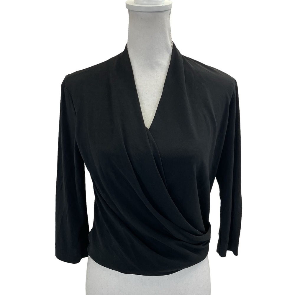 M.M. LaFleur Faux Wrap Top Small Black